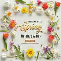 PSD spring festival floral frame sale offer social media 3d post template