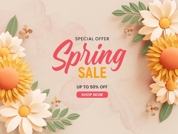 PSD spring floral design 3d social media banner template