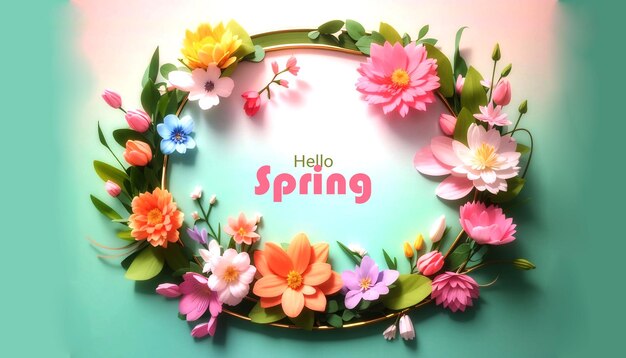 Spring flower banner in circle frame