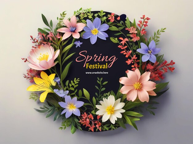 PSD spring flower banner in circle frame