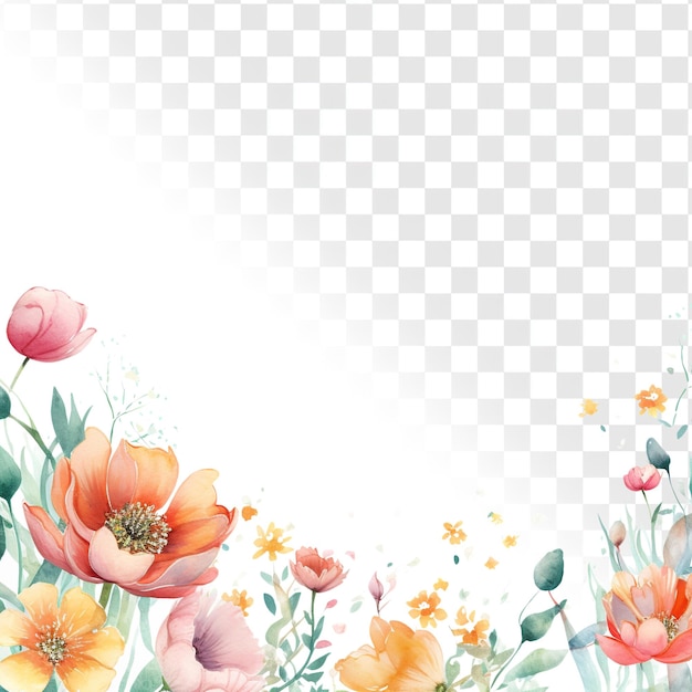 Spring flowers painted on plain transparency background