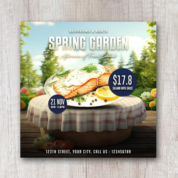 Spring garden food menu flyer restaurant social media banner