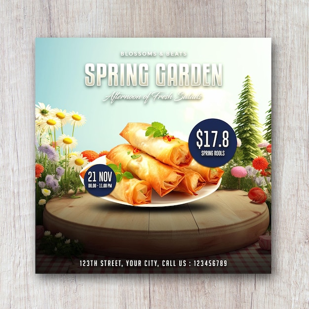 Spring garden food menu flyer restaurant social media banner