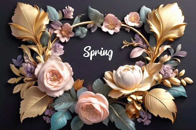 Spring invitation banner design template floral bucket with typography