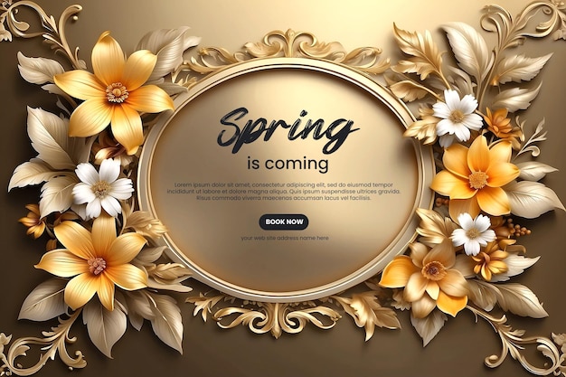 PSD spring invitation banner design template floral bucket with typography