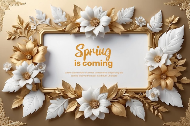 봄 초대 배너 디자인 템플릿 타이포그래피가 있는 꽃무늬 양동이