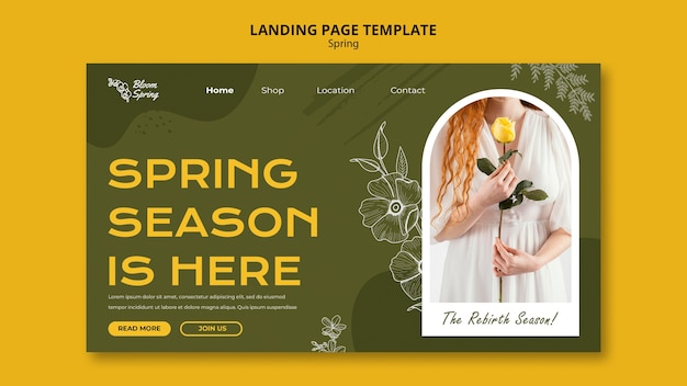 Spring landing page template with woman and rose