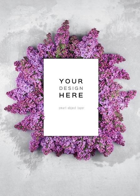 PSD spring lilac flowers blank invitation card mockup with copy space