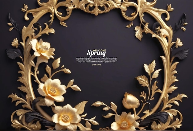 PSD 春の豪華な装飾フレーム 花と黒い背景