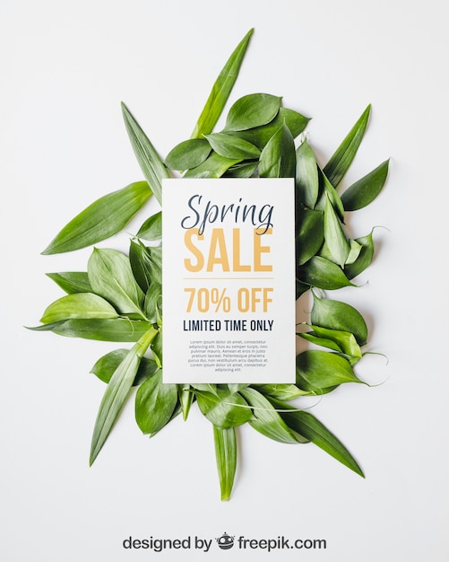 PSD spring mockup con carta e foglie