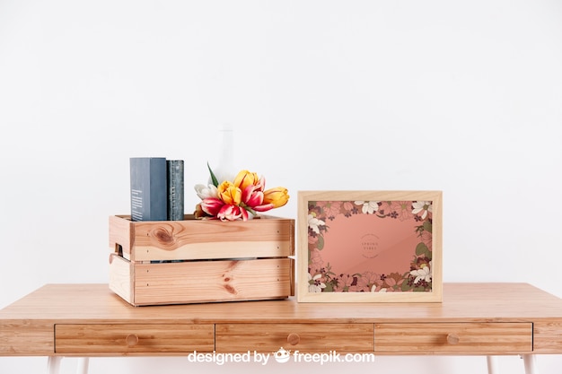 Spring mockup with frame an box