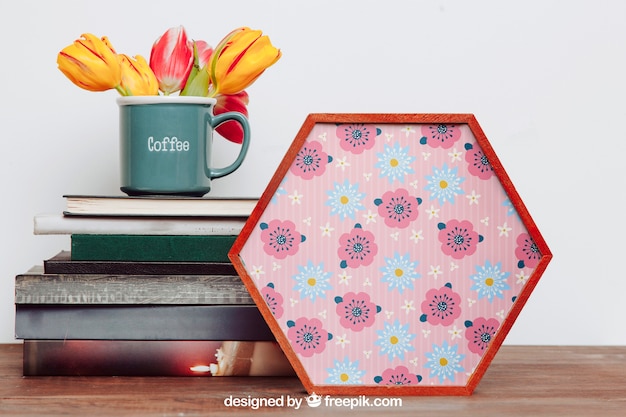 Spring mockup with hexagonal frame