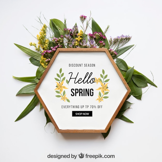 PSD spring mockup con cornice esagonale