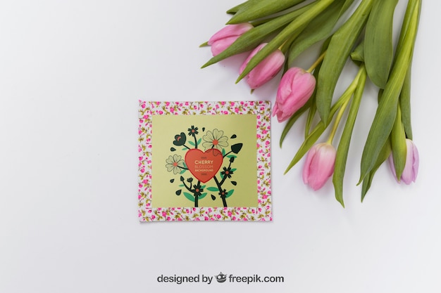 Spring mockup with roses and frame