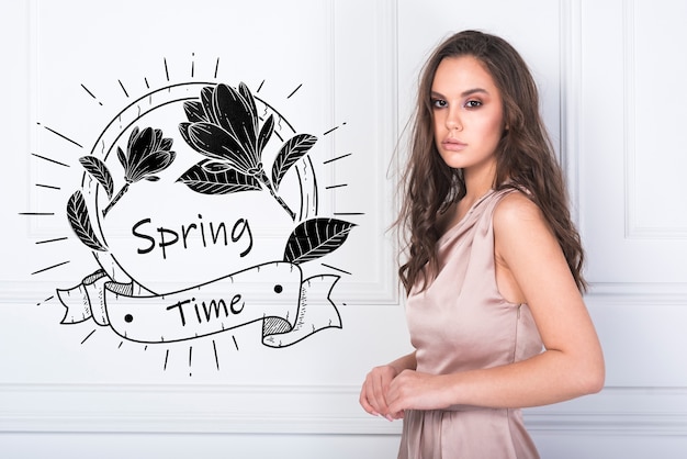 PSD spring mockup with stylish woman