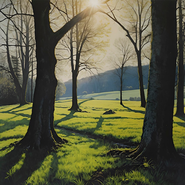 Spring morning landscape painting