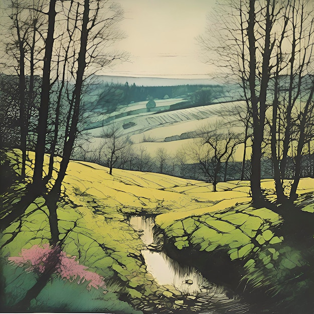 Spring morning landscape painting