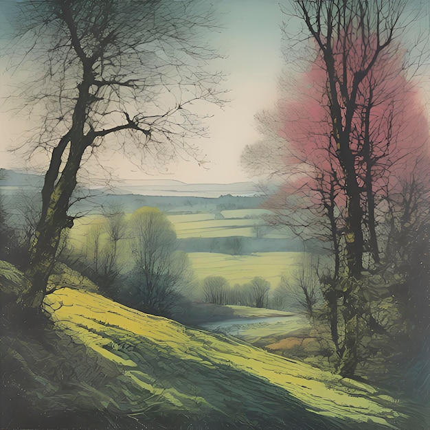 Spring morning landscape painting