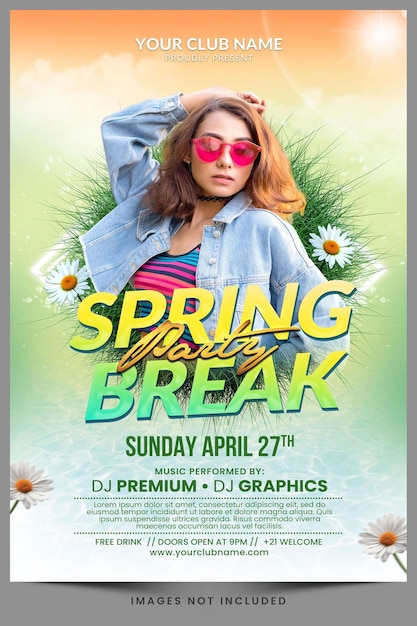 Spring party celebration or festival flyer or for social media post template