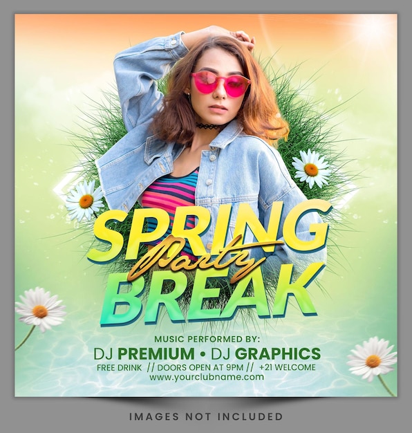 PSD spring party celebration or festival flyer or for social media post template