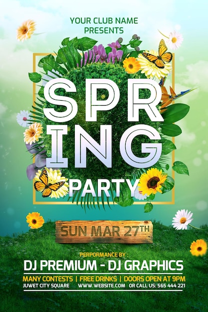 PSD spring party celebration or festival flyer or for social media post template