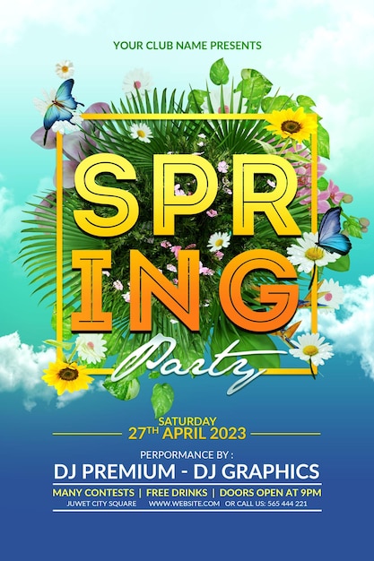 Spring Party Celebration Lub Ulotka Festiwalowa Lub Szablon Postu W Mediach Społecznościowych