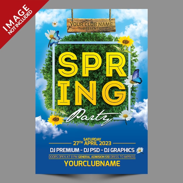 Spring party flyer psd template