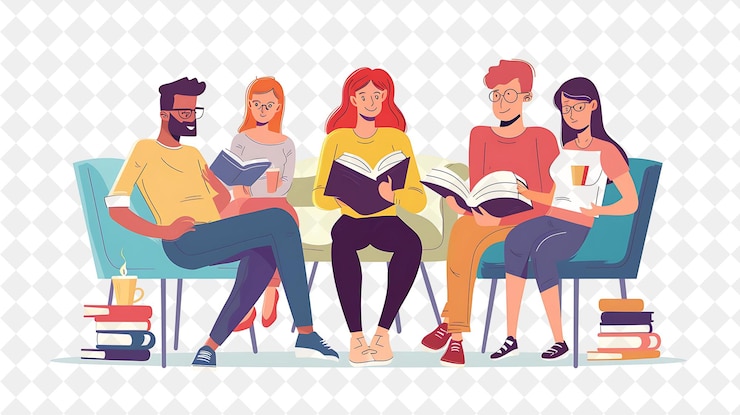 PSD spring poetry reading with poets reciting their works design png festival 2d flat art illustrations