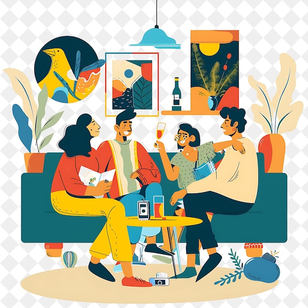 spring reunion with old friends catching up design is nostal png festival 2d flat art illustrations