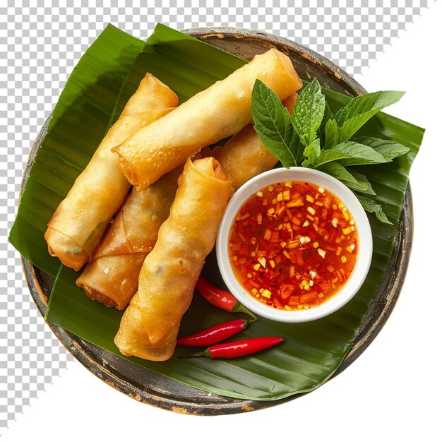 PSD spring rolls with sweet chili sauce chimichangas food day isolated on transparent background
