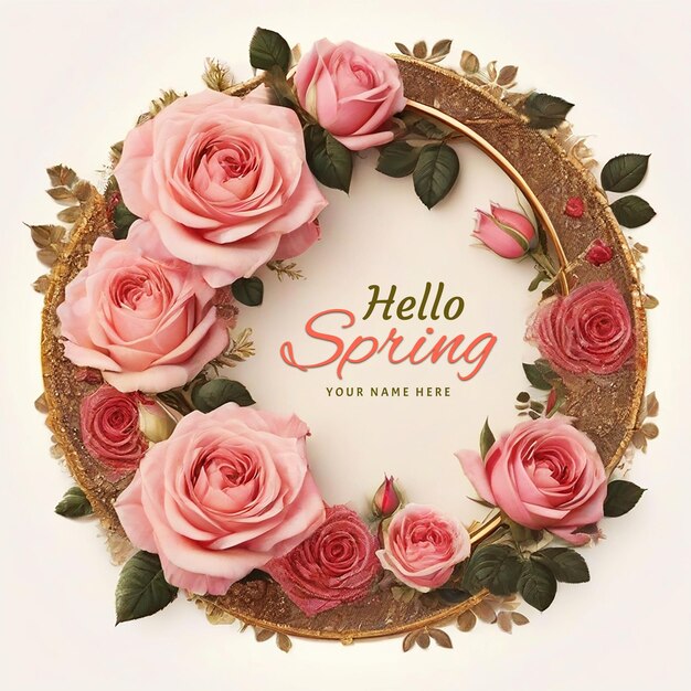 PSD spring rose banner in circle frame