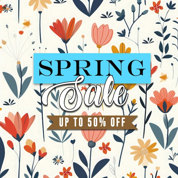 PSD spring sale banner design template with spring floral pattern