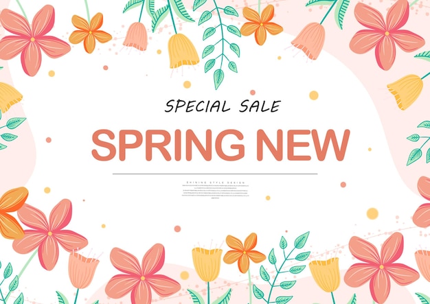 Spring sale banner template with blooming flowers