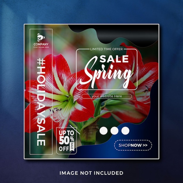 PSD spring sale banner template with colorful flower can be use social media