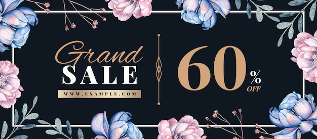 Spring sale banner with hand-drawn floral decoration