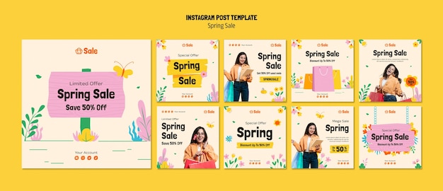 PSD post di instagram con sconti sui saldi primaverili