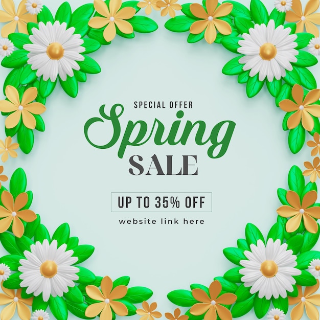 Spring sale floral frame 3d post template