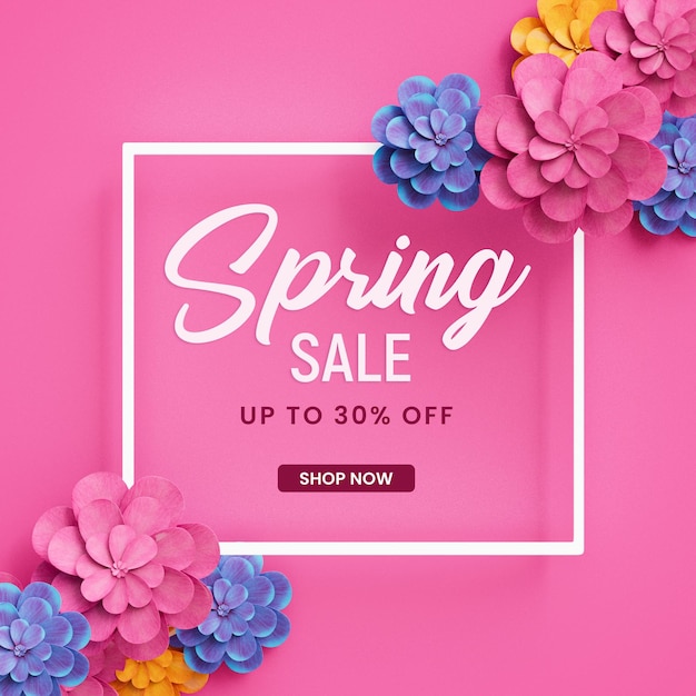 PSD spring sale floral frame post design template