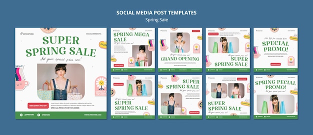 PSD spring sale instagram posts template