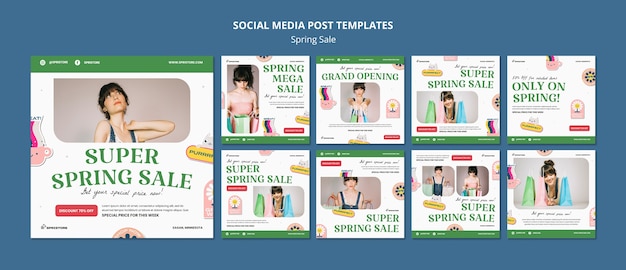 Spring sale instagram posts template