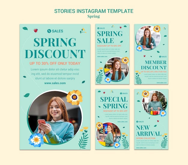 PSD storie di instagram di vendita di primavera