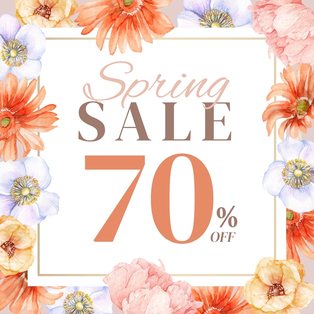 Spring sale post with hand-drawn floral decoration