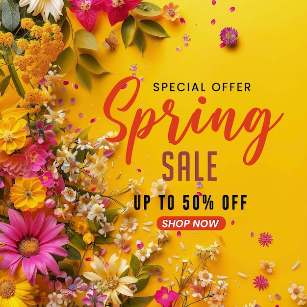 PSD spring sale special offer social media or instagram post design template