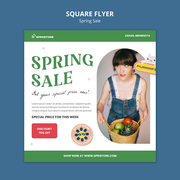 Spring sale square flyer template