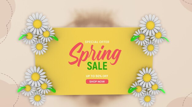 PSD spring sale square frame template with beautiful flower
