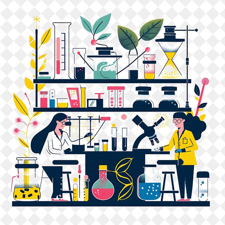 PSD spring science expo with scientists showcasing their discove png festival 2d flat art illustrations