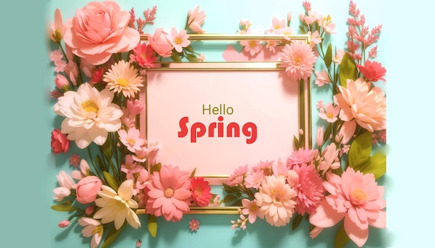 spring sell banner square frame with flowers on pink