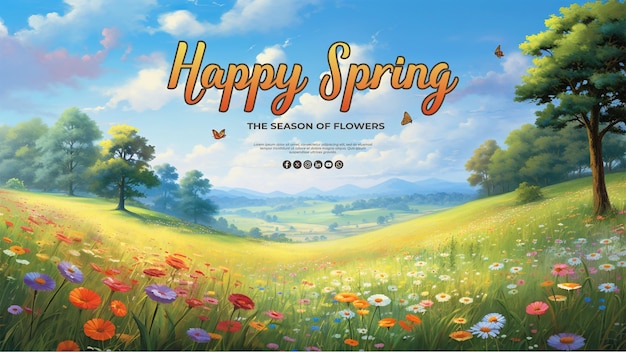 PSD spring special greeting card with a realistic psd background