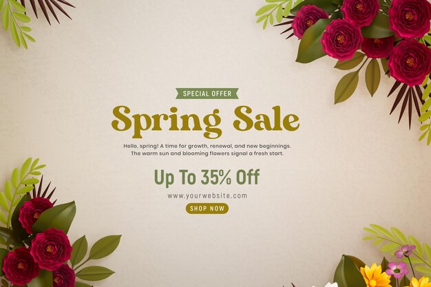 Spring special sale social media banner template with red roses