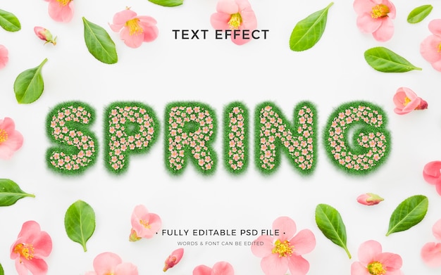 PSD spring text effect with vegetation